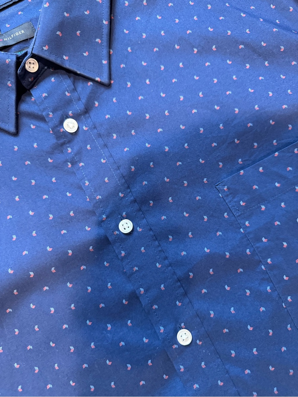 Tommy Hilfiger Men's Blue Geometric Cotton Long Sleeve Button-Up Shirt 2XL - Picture 2 of 6